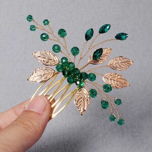 Emerald Gold Bridal Head Piece Leaf Bridal Hair Vine, Bridal Hair Comb, Gold Wedding Hair Accessory, Bride Hair Clip Bridal Headpiece Bride