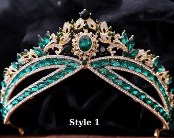 Gorgeous Emerald Green Crystal Tiara, Baroque Bridal Crown, Gold Wedding Headpiece, Quinceanera Crown, Prom Hair Jewelry, Birthday Tiara