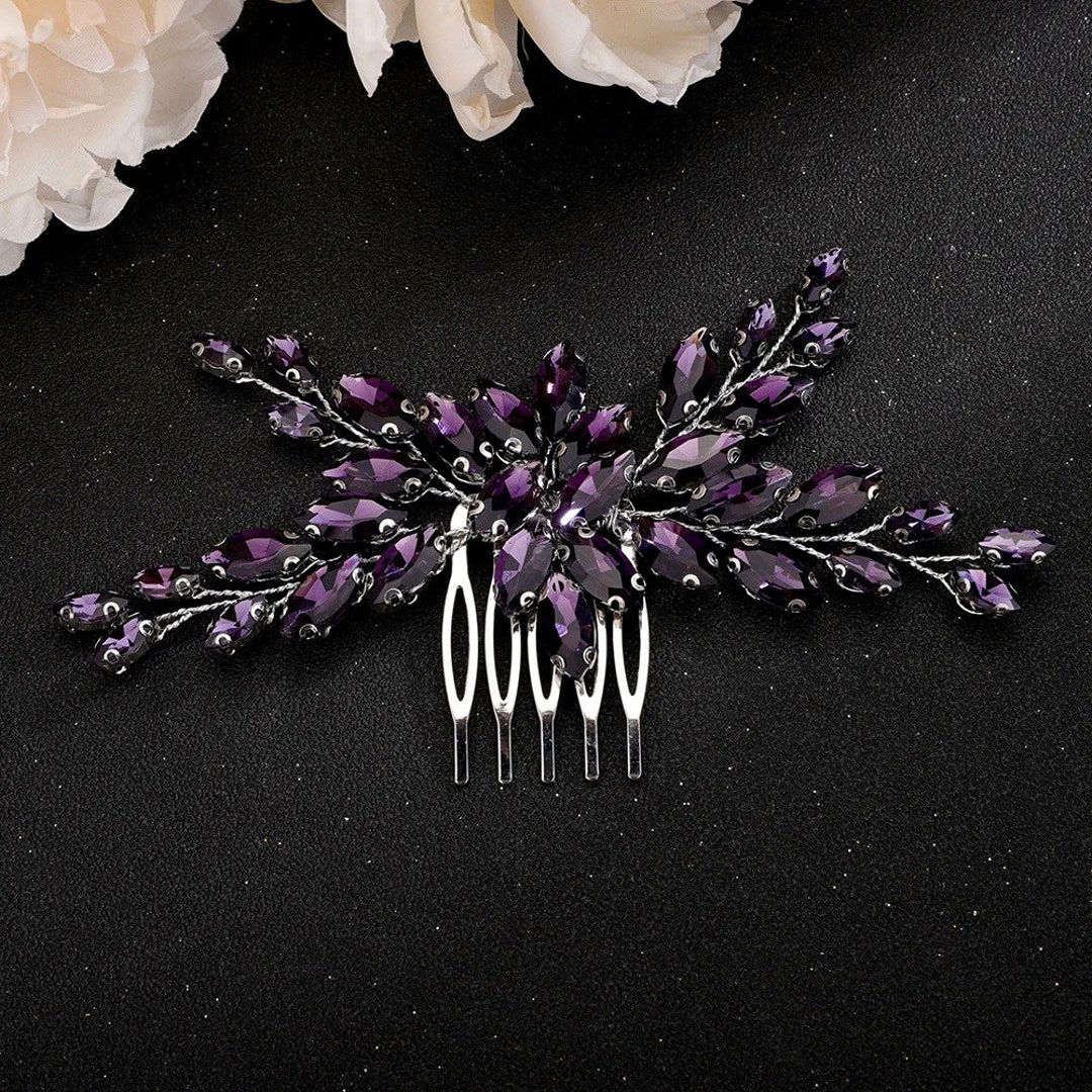 Dark Purple Bridal Hair Jewelry Crystal Wedding Comb Purple Bridal Hair