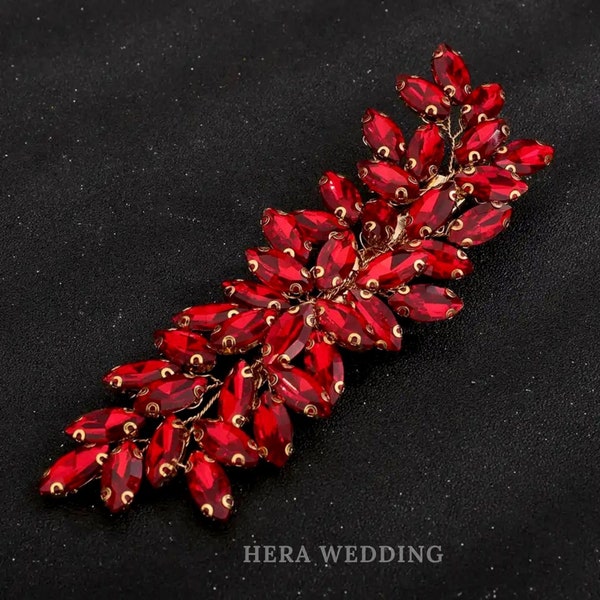 Red Crystal Hair Clip Bridal Hair Comb Red Bridesmaids Hair Vine Prom Hair Jewelry For Women Hair Accessories Red Flower Girl Comb Headpiece