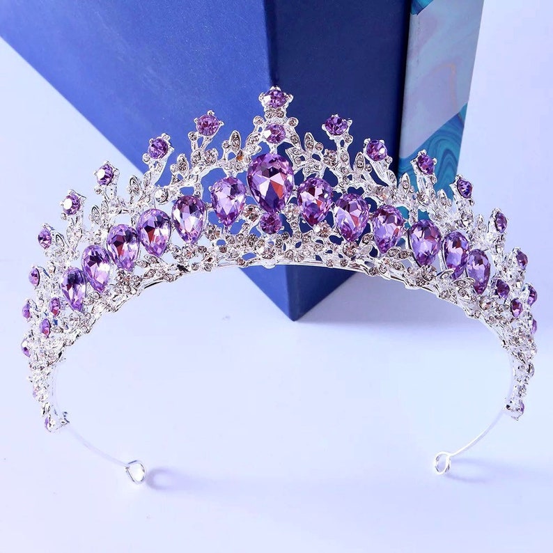 Crystal Purple Tiara Wedding Crown for Brides Bridal Hair Etsy