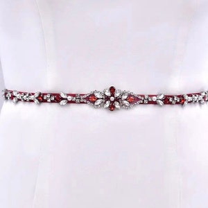 Unique Thin Red Bridal Belt | Pearl Crystal Wedding Sash Belt | Red Wedding Dress Belt | Silver Bridal Sash Belt | Wedding Jewelry For Women