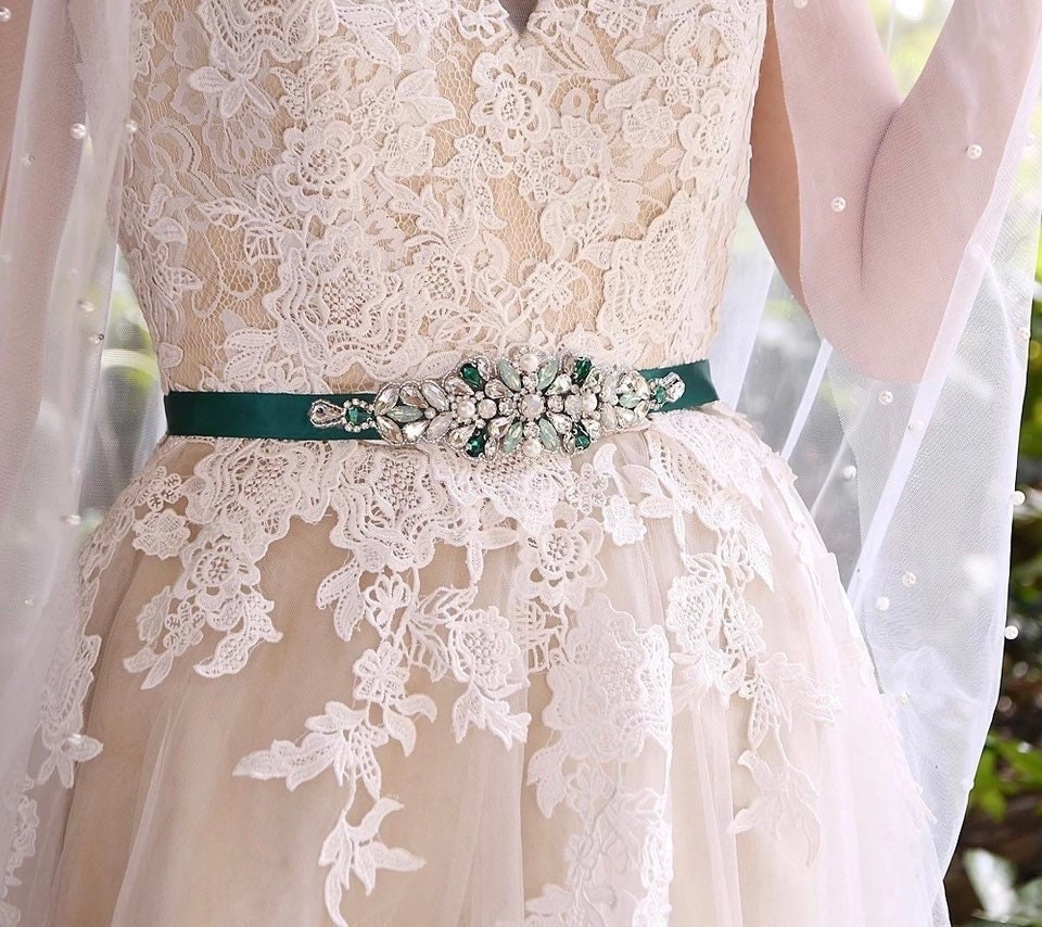 Bridal Belt Hand Rhinestone Wedding Belt Ivory Bridal Sash-Wedding Dress  Belt Crystal 108 Inch length Ribbon Belt for Wedding Dress Formal Dress