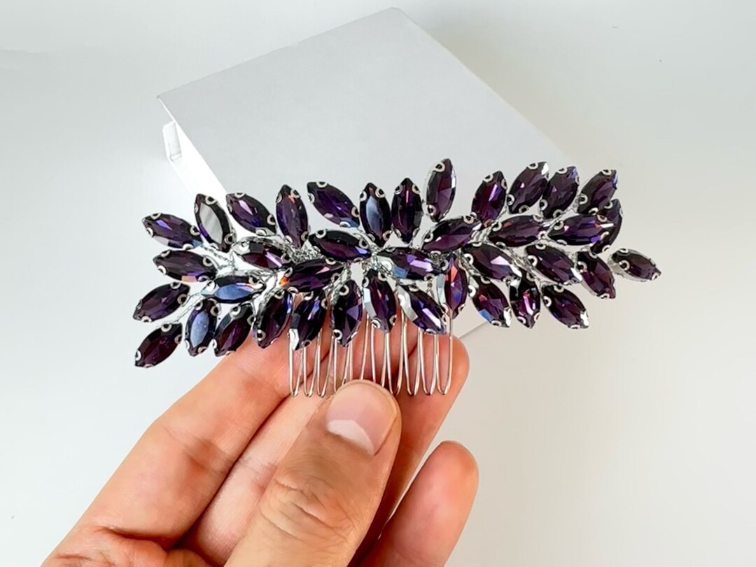 Purple Crystal Bridal Hair Jewelry Wedding Comb Dark Purple Bridal Hair