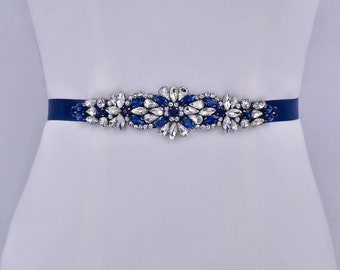 Blauer Kristall Hochzeit Schärpe Gürtel, Perlen Strass Braut Gürtel, Hochzeitsschmuck für die Braut, Blauer Hochzeitskleid Gürtel, Brautjungfern Gürtel