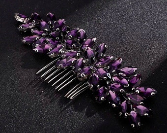 Purple Crystal Bridal Hair Jewelry Wedding Comb Dark Purple Bridal Hair Piece Hair Accessories Prom Hair Clip Purple Bridesmaid Jewelry Gift