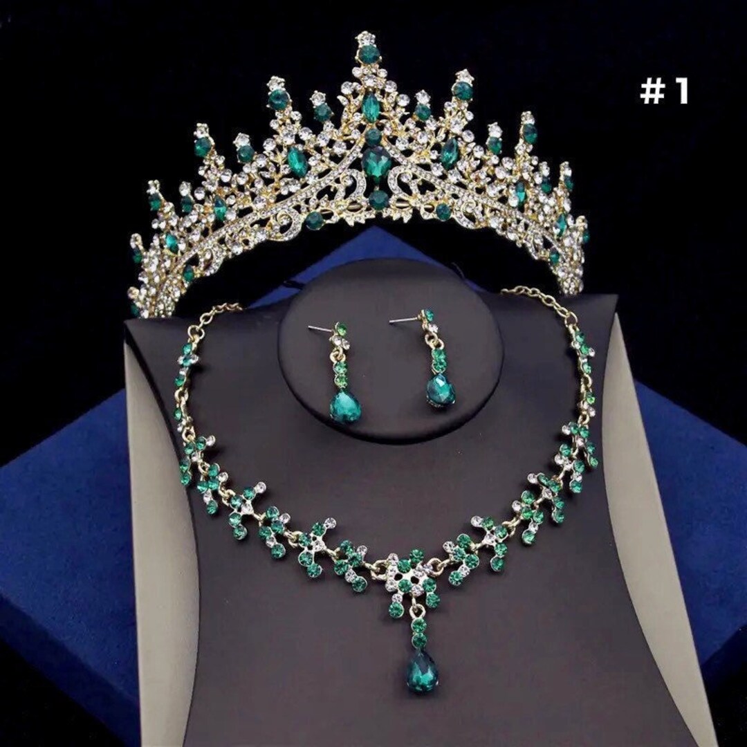 Emerald Bridal Jewelry Set, Green Crystal Bridal Tiara, Emerald
