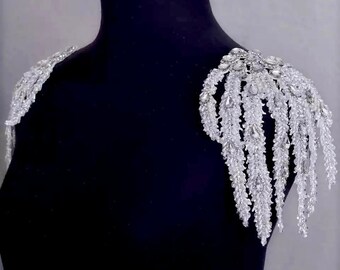 Two-Sided Wedding Dress Straps Fringe Crystal Shoulder Jewelry Beaded Bridal Shoulder Patches Tassel Epaulets Rhinestone Shoulder Brooches