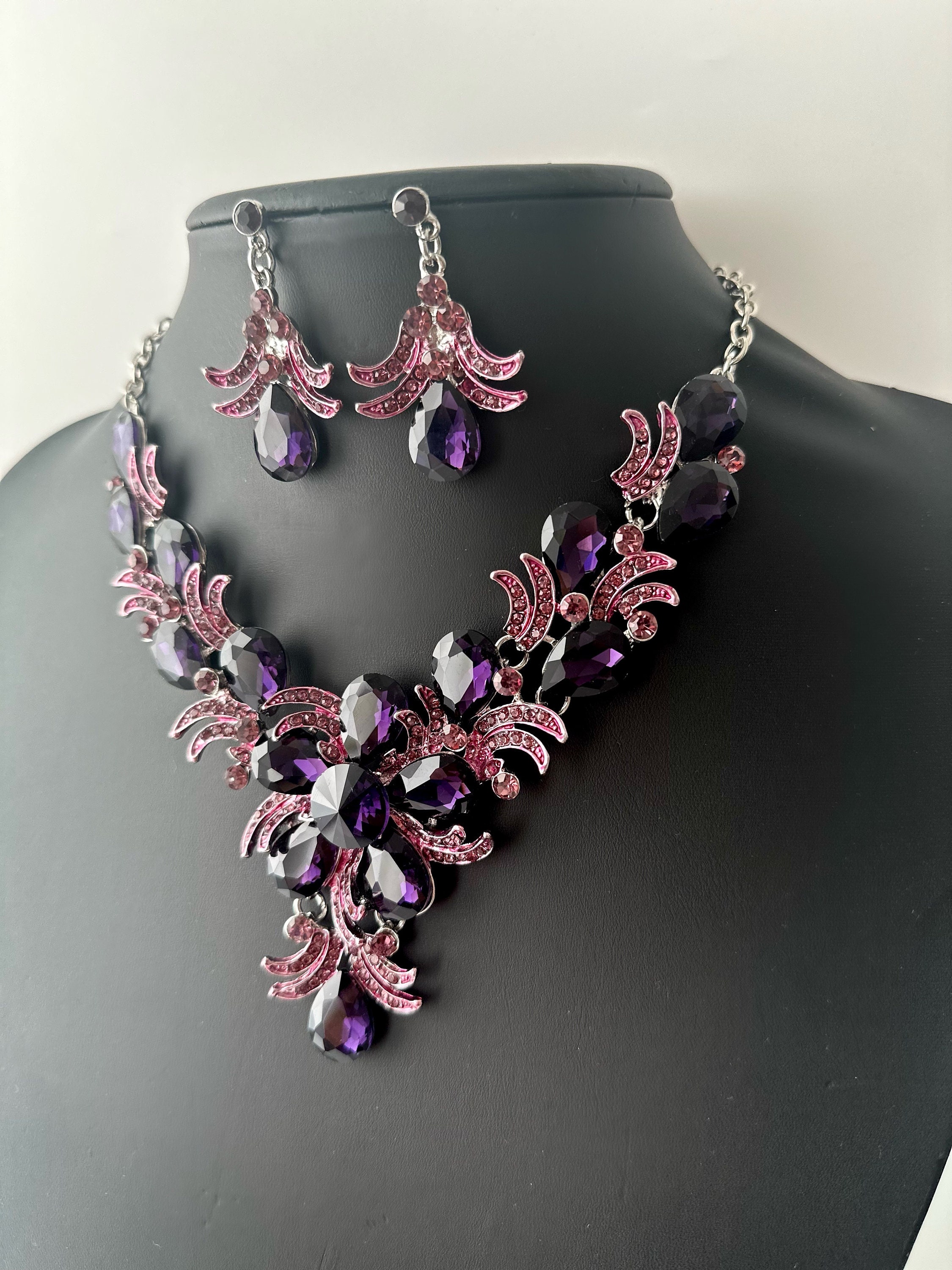 Purple Jewellery SET Heart Necklace Heart Earrings DEPHINI