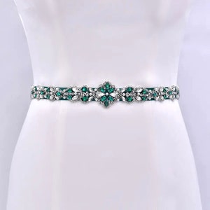 Ceinture nuptiale en cristal vert perle florale ceinture de mariage Ceinture en strass vert foncé, cadeau de fête de demoiselle d'honneur, accessoire de douche nuptiale de mariage rustique image 4