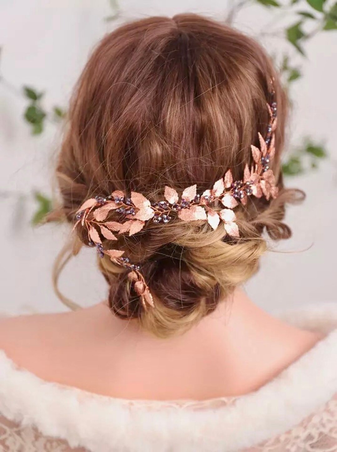 Rose Gold Leaf Hair Vine Floral Bridal Hair Vine Rose Gold Etsy