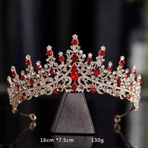 Red Crystal Wedding Tiara Baroque Gold Bridal Crown Tiara Wedding Hair Accessory Headband Luxury Rhinestone Bridal Headpiece Princess Tiara image 4