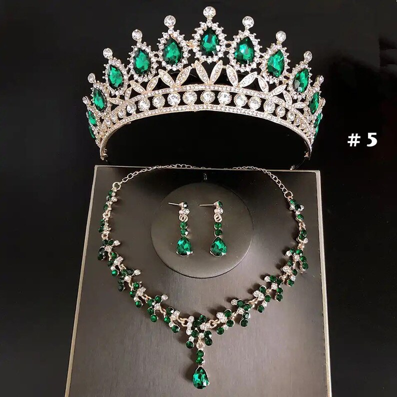 Emerald Bridal Jewelry Set Green Crystal Bridal Tiara Etsy