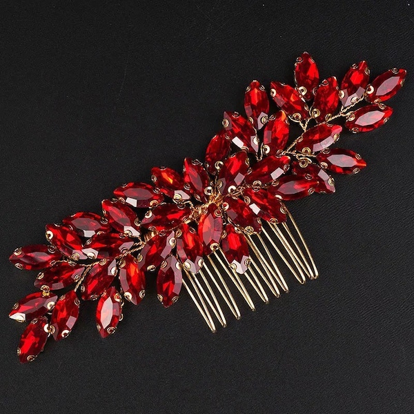 Red Crystal Bridal Hair Comb Wedding Headpiece Red Bridal Hair Piece Hair Accessories Prom Hair Clip Red Bridesmaid Hair Vine Gift For Her