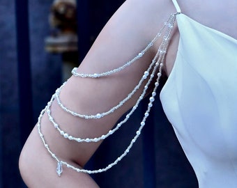 Épaulettes de perles élégantes pour robe de mariée, chaîne de collier d’épaule de mariée, bijoux d’épaule perlés, ajout de manches, bijoux de corps de mariée