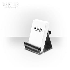 Visitenkartenhalter Visitenkartenständer Visitenkartenspender Visitenkartenaufsteller aus Edelstahl (Metall) - Roll Design - Bartha Handmade
