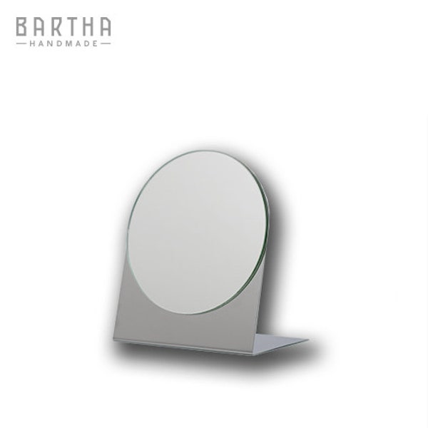 Tischspiegel aus Edelstahl (Metall) Kreis Standspiegel Schminkspiegel Kosmetikspiegel Stehender Spiegel - Minimal Design - Bartha Handmade