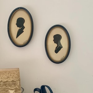 Pair of Framed Antique Silhouette Portraits by B. Shapiro Hand Cut Cameos 1930s