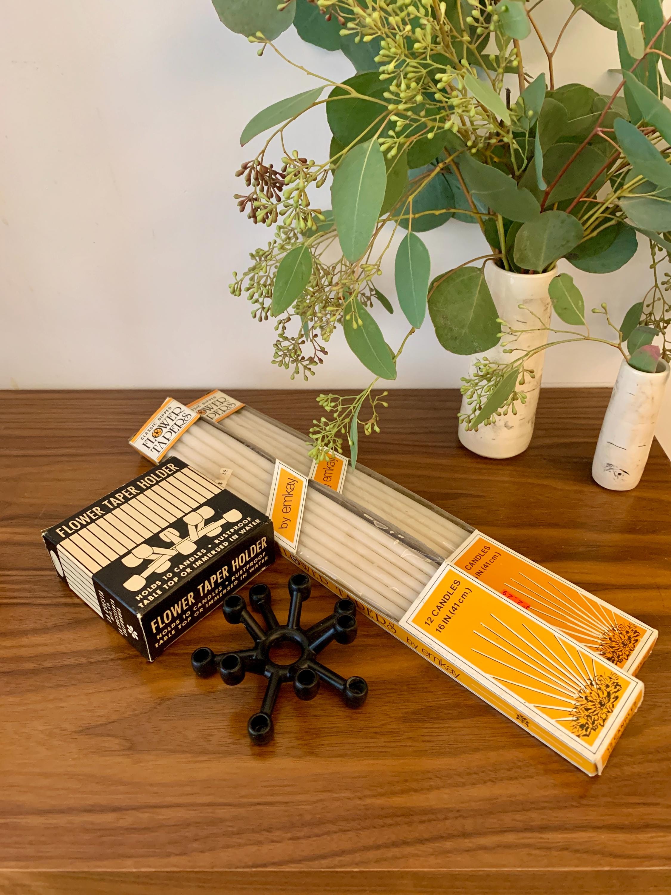 New Old Stock Flower Taper Holder Dansk Spider Style by La Cresta with 2 packs of 16" candles in original Vintage packaging (Unopened!)