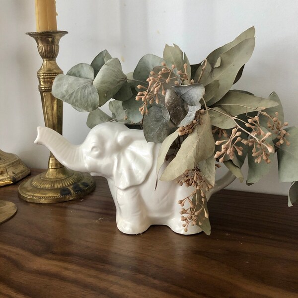 Vintage White Ceramic Elephant Creamer or Planter