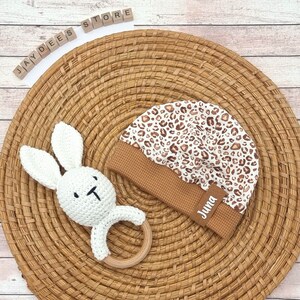 Summer/winter hat according to your wishes with name &quot;Leopard pattern white-beige&quot; hat with cuffs, winter hat, summer hat, baby hat, personalization