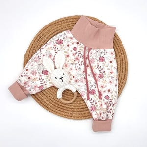 Size 44 - 92 Grow-along pants &quot;Jersey flowers pink-white&quot;, bloomers, baby pants, children&#39;s pants, baby, child, harem pants, young, girl