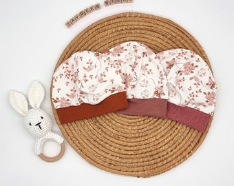 Sommer/Wintermütze nach Wünsch mit Namen "Hortensien weiß-rosa" Mütze mit Bündchen, Wintermütze, Sommermütze, Babymütze,Personalisierung