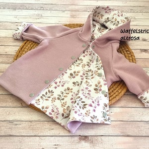 Wendejacke/Mantel mit Zipfelkapuze, Waffelstrick, Jersey Blümchen altrosa-beige Übergangsjacke, Wendejacke, Mädchen, Junge Bild 2