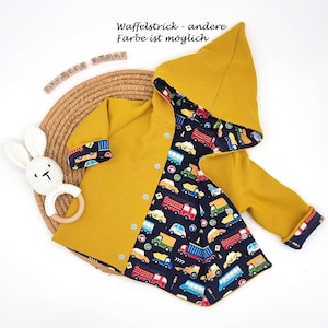 Size 74 reversible jacket baby / gift for boys and girls / jacket with pointed hood / baby jacket in waffle knit / baby jacket in car pattern