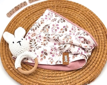 Baby/children's loop scarf, "flowers old pink-beige" as desired with name, winter tube scarf, loop scarf, children's scarf, personalization