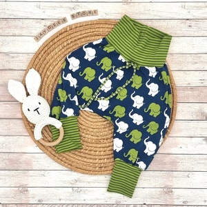 Gr. 44 - 92 Mitwachshose &quot;Elefanten grün&quot;, Pumphose, Babyhose, Kinderhose, Baby, Kind, Haremhose, Jung, Mädchen
