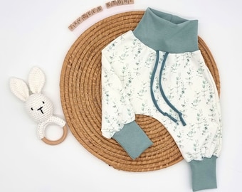 Gr. 44 - 92 waxbroek "Jersey eucalyptus witgroen", pompbroek, babybroek, kinderbroek, baby, kind, harembroek, jong, meisjes