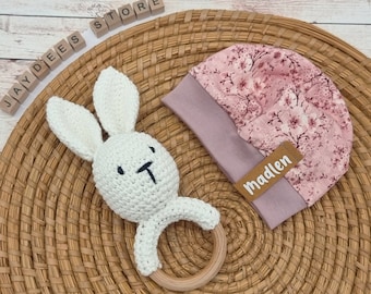 Summer/winter hat as desired with name &quot;Flower pink&quot; hat with cuffs, winter hat, summer hat, baby hat, personalization