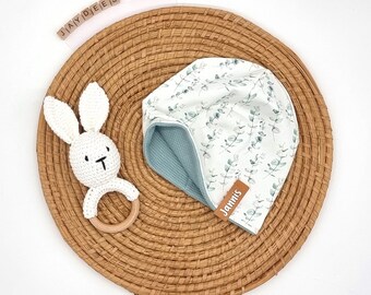 47-49 KU Winter/Transition Long Beanie &quot;Jersey waffle knit Eucalyptus Green-white&quot; as desired with name, baby hat, children&#39;s hat