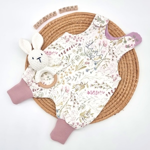 Romper baby, dungarees, baby clothes &quot;flowers white-pink&quot; as desired with name, jersey dungarees, jersey romper, gift for a birth