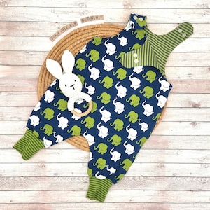 Barboteuse bébé, salopette, vêtements bébé « vert éléphant » au choix avec nom, salopette en jersey, barboteuse en jersey, cadeau de naissance