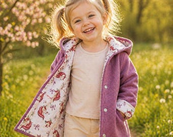 Chaqueta de lana hervida hecha a mano para bebés y niños "Unicornio" - lana hervida, fieltro de lana, jersey, chaqueta de transición, chaqueta para bebé, abrigo para niños