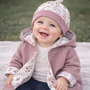 Wendejacke/Mantel mit Zipfelkapuze, Waffelstrick, Jersey "Blümchen altrosa-beige" Übergangsjacke, Wendejacke, Mädchen, Junge