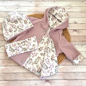 Reversible jacket/coat with pointed hood, waffle knit, jersey flowers old pink-beige transition jacket, reversible jacket, girl, boy image 7