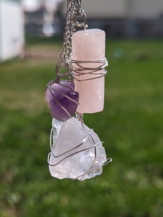 Wire Wrapped Raw Crystal Necklace Natural Aesthetic Crystal