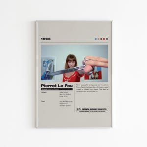 Locandina del film Pierrot le Fou / Film minimalista / Film di Jean-Luc Godard / Stampa artistica da parete / Arredamento per la casa / Stampa artistica del film Nouvelle Vague francese