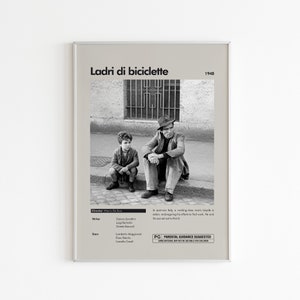 Cartel de la película Ladri di biciclette / Película minimalista / Vittorio De Sica / Impresión de película personalizada / Impresión de arte de pared / Decoración del hogar / Impresión de película de culto