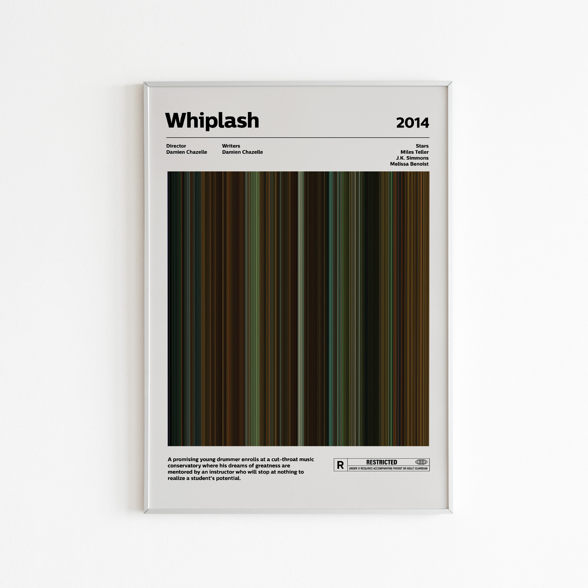 Whiplash Movie Barcode Poster | Intense Jazz Film Art Print | Unique Wall Decor | Perfect Gift for Movie Lovers and Music Enthusiasts