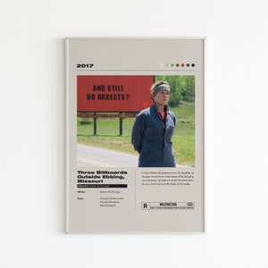 3 outdoors fora de Ebbing, pôster do filme Missouri | Pôster de filme minimalista | Impressão de filme personalizada | Impressão de arte de parede | Decoração de casa | Presente de casal