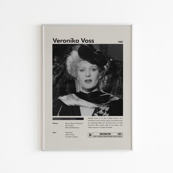 Veronika Voss Movie Poster | Minimalist Movie Poster | Rainer Werner Fassbinder | Movie | Wall Art Print | Home decor | Cult Movie Print