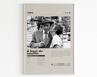 À bout de souffle Movie Poster | Minimalist Movie Poster | Jean-Luc Godard | Movie | Wall Art Print | Home decor |Couple Gift