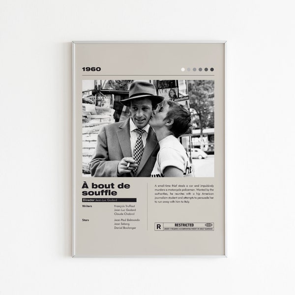 À bout de souffle Movie Poster | Minimalist Movie Poster | Jean-Luc Godard | Movie | Wall Art Print | Home decor |Couple Gift