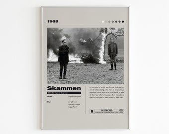 Skammen-filmposter | Minimalistische filmposter | Ingmar Bergman | Liv Ullmann | Aangepaste film | Muurkunstafdruk | Woondecoraties | Cadeau voor koppels