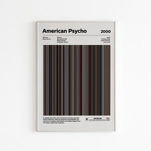 Affiche de code-barres du film American Psycho | Impression d&#39;art classique culte | Décoration murale film psycho-américain | Oeuvre d&#39;art cinématographique unique | Cadeau pour amateur de cinéma