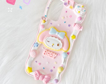 Decoden Cute Clay Charm Cookie Phone Case for iPhone and Samsung | Bunny Cat Kitty Dog Big Resin Head accessories Phone Cover